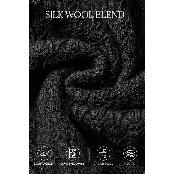 Womens Silk Wool Blend Mock Neck Sweater Long Sleeve Fitted Casual - Picture 6 of 6